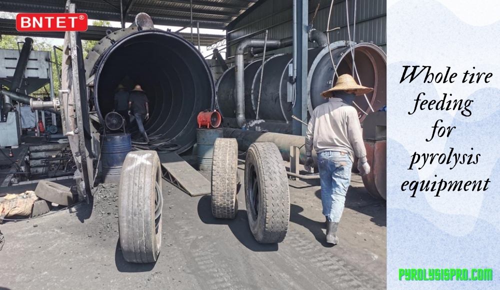 Whole tire feeding for pyrolysis equipment